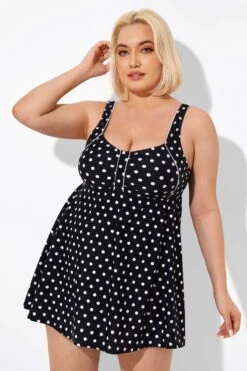 Black Dot Retro Round Neck Wide Strap Swimdress -Maraluxe Swimwear Shop b sfsd2003039 6