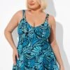 Blue Leaves Printed V-neck Women Swimdress -Maraluxe Swimwear Shop b sfsd2003046 1