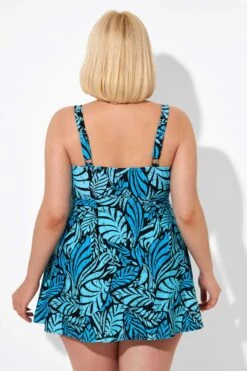 Blue Leaves Printed V-neck Women Swimdress -Maraluxe Swimwear Shop b sfsd2003046 2