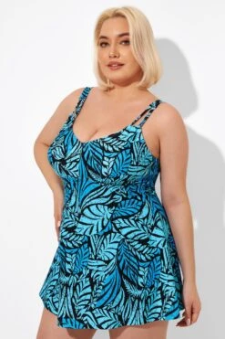 Blue Leaves Printed V-neck Women Swimdress -Maraluxe Swimwear Shop b sfsd2003046 5