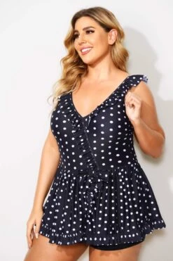 Polka Dots Ruffle V-neck Classic Women Swimdress -Maraluxe Swimwear Shop b sfsd2003052 4