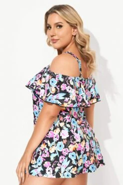 Floral Printed Off-the-Shoulder Flounce Swimdress -Maraluxe Swimwear Shop b sfsd2003054 3