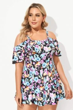 Floral Printed Off-the-Shoulder Flounce Swimdress -Maraluxe Swimwear Shop b sfsd2003054 4
