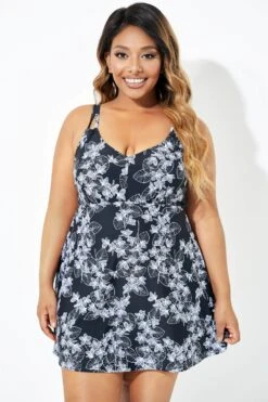 Black Floral Printed Double Strap Women Swimdress 13 Black Floral Printed Double Strap Women Swimdress -Maraluxe Swimwear Shop b sfsd2003068 6