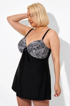 Black & White Jungle Tie Front Underwire Swimdress -Maraluxe Swimwear Shop b sfsd2003121 4