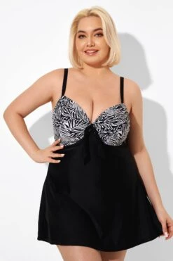Black & White Jungle Tie Front Underwire Swimdress -Maraluxe Swimwear Shop b sfsd2003121 5