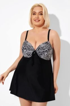 Black & White Jungle Tie Front Underwire Swimdress -Maraluxe Swimwear Shop b sfsd2003121 6