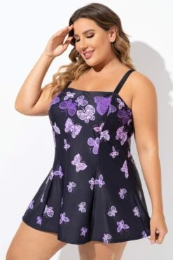 Elegant Ombre Butterfly Print Square Neck Swimdress -Maraluxe Swimwear Shop b sfsd2003133 4