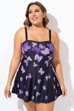 Elegant Ombre Butterfly Print Square Neck Swimdress -Maraluxe Swimwear Shop b sfsd2003133 5
