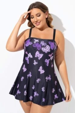 Elegant Ombre Butterfly Print Square Neck Swimdress -Maraluxe Swimwear Shop b sfsd2003133 6