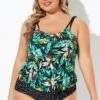 Green Leaf Adjustable Straps Blouson Tankini Top -Maraluxe Swimwear Shop b sftan010006 1 1