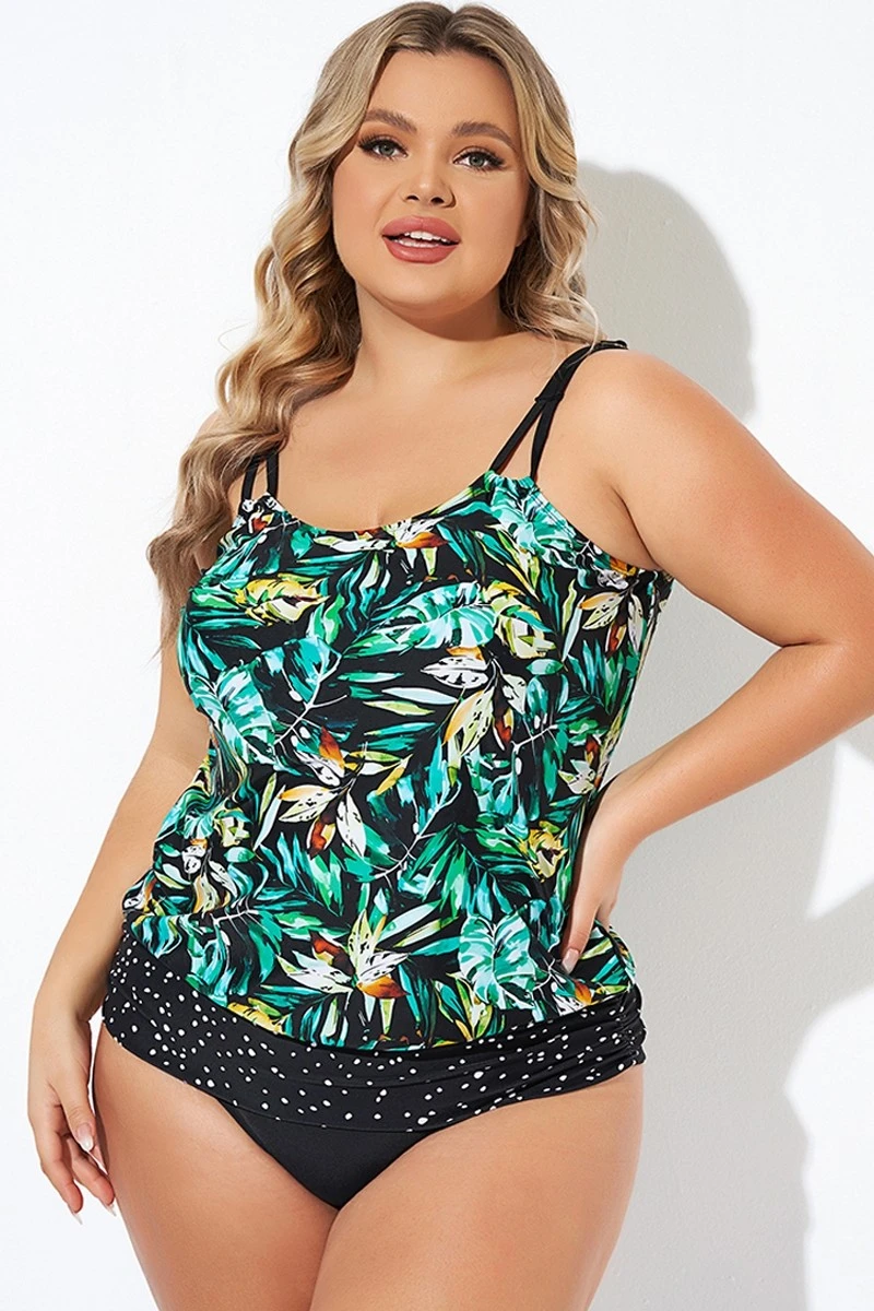 Green Leaf Adjustable Straps Blouson Tankini Top 6 Green Leaf Adjustable Straps Blouson Tankini Top - Image 4