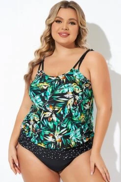 Green Leaf Adjustable Straps Blouson Tankini Top 12 Green Leaf Adjustable Straps Blouson Tankini Top -Maraluxe Swimwear Shop b sftan010006 5