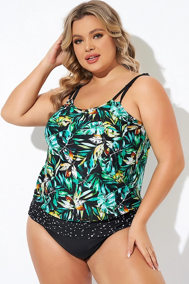 Green Leaf Adjustable Straps Blouson Tankini Top 8 Green Leaf Adjustable Straps Blouson Tankini Top - Image 6