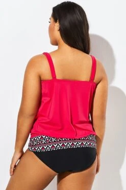 Women Red Loop Strap Blouson Tankini Top 12 Women Red Loop Strap Blouson Tankini Top -Maraluxe Swimwear Shop b sftan1911017 5