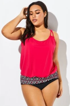 Women Red Loop Strap Blouson Tankini Top 13 Women Red Loop Strap Blouson Tankini Top -Maraluxe Swimwear Shop b sftan1911017 6