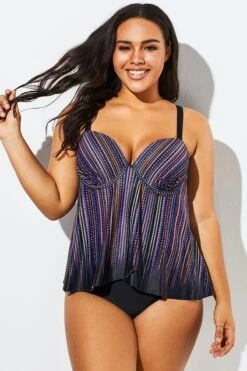 Stripe Flowy Sweetheart Neckline Underwire Tankini Set -Maraluxe Swimwear Shop b sftan1911025 3