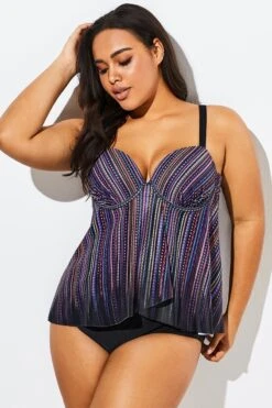 Stripe Flowy Sweetheart Neckline Underwire Tankini Set -Maraluxe Swimwear Shop b sftan1911025 5