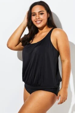 Black Racerback Tummy Control Blouson Tankini Set -Maraluxe Swimwear Shop b sftan1911062 3