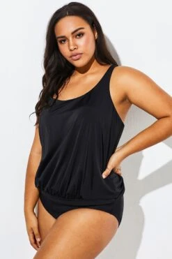 Black Racerback Tummy Control Blouson Tankini Set -Maraluxe Swimwear Shop b sftan1911062 6