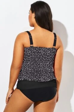 Black White Dot Loop Strap Blouson Tankini Top -Maraluxe Swimwear Shop b sftan1911127 55 1