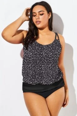 Black White Dot Loop Strap Blouson Tankini Top -Maraluxe Swimwear Shop b sftan1911127 66 1