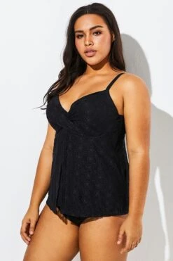 Black Faux Flyaway Flowy Twist Front Tankini Set 12 Black Faux Flyaway Flowy Twist Front Tankini Set -Maraluxe Swimwear Shop b sftan1911161 4