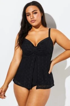 Black Faux Flyaway Flowy Twist Front Tankini Set 11 Black Faux Flyaway Flowy Twist Front Tankini Set -Maraluxe Swimwear Shop b sftan1911161 6