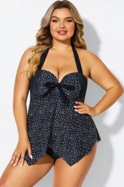 White Dots Bow Handkerchief Halter Tankini Top -Maraluxe Swimwear Shop b sftan1911174 4