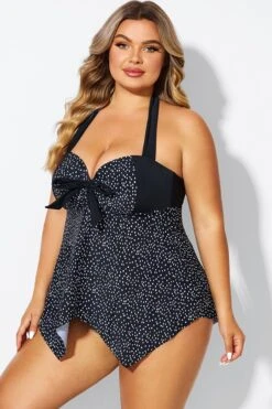 White Dots Bow Handkerchief Halter Tankini Top -Maraluxe Swimwear Shop b sftan1911174 5