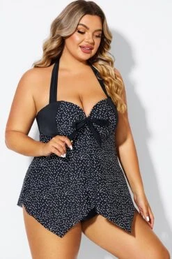 White Dots Bow Handkerchief Halter Tankini Top -Maraluxe Swimwear Shop b sftan1911174 6