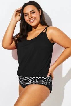 Black Scoopneck Tummy Control Tankini Top -Maraluxe Swimwear Shop b sftan1911188t 44