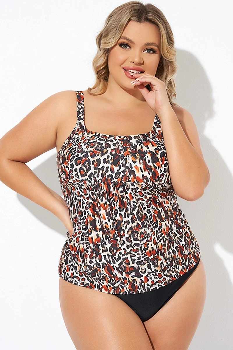 Leopard Print Scoopneck Adjustable StrapsTankini Top 3 Leopard Print Scoopneck Adjustable StrapsTankini Top