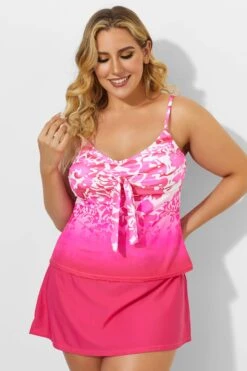 Pink Tie Front Tankini With Sorbet Side Slit Skirt -Maraluxe Swimwear Shop b sftan2003032 3