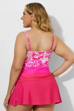 Pink Tie Front Tankini With Sorbet Side Slit Skirt -Maraluxe Swimwear Shop b sftan2003032 4