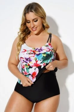 Floral Printed Loop Strap Blouson Tankini Top 8 Floral Printed Loop Strap Blouson Tankini Top -Maraluxe Swimwear Shop b sftan2003047 3