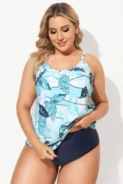 Scoopneck Leaf Print Ropes Blouson Tankini Top -Maraluxe Swimwear Shop b sftan2003050 3