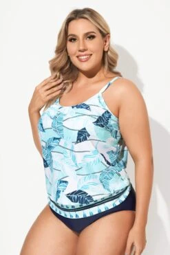 Scoopneck Leaf Print Ropes Blouson Tankini Top -Maraluxe Swimwear Shop b sftan2003050 4