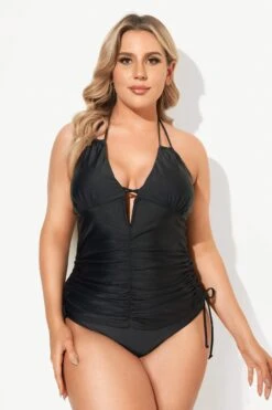 Black Deep V-Neck Self-Tie Plunge Tankini Set -Maraluxe Swimwear Shop b sftan2003052 4