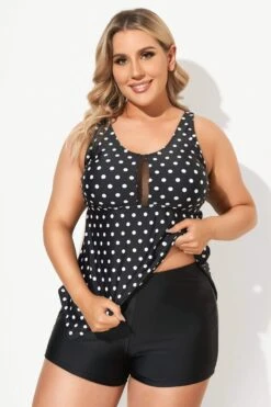 Black Dots Classic Handkerchief-Hem Tankini Top -Maraluxe Swimwear Shop b sftan2003146 2