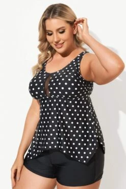 Black Dots Classic Handkerchief-Hem Tankini Top -Maraluxe Swimwear Shop b sftan2003146 4