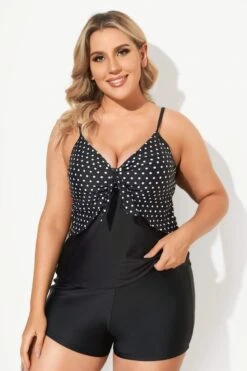 Black Dots Sweetheart Neck Tie Front Tankini Top -Maraluxe Swimwear Shop b sftan2003149 2