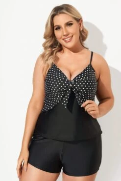 Black Dots Sweetheart Neck Tie Front Tankini Top -Maraluxe Swimwear Shop b sftan2003149 4