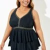 Black Gold Trim V-Neck Ruffle Tankini Top -Maraluxe Swimwear Shop b sftan2003165 1