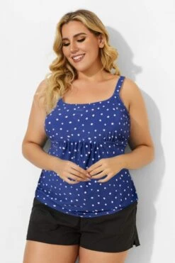 Blue Scoopneck Adjustable Straps Purple Dot Tankini Top -Maraluxe Swimwear Shop b sftan2003237 33