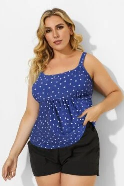 Blue Scoopneck Adjustable Straps Purple Dot Tankini Top -Maraluxe Swimwear Shop b sftan2003237 44
