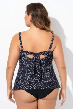 Black Wide Straps Tie-back White Speckle Tankini Top -Maraluxe Swimwear Shop b sftan2003260 2