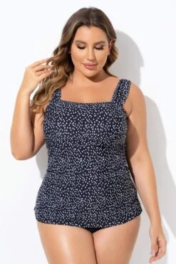 Black Wide Straps Tie-back White Speckle Tankini Top -Maraluxe Swimwear Shop b sftan2003260 3