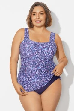 Blue Wide Straps Tie-Back White Speckle Tankini Top -Maraluxe Swimwear Shop b sftan2003261 3