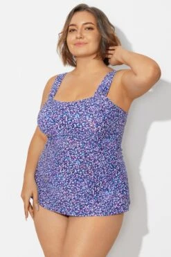 Blue Wide Straps Tie-Back White Speckle Tankini Top -Maraluxe Swimwear Shop b sftan2003261 4